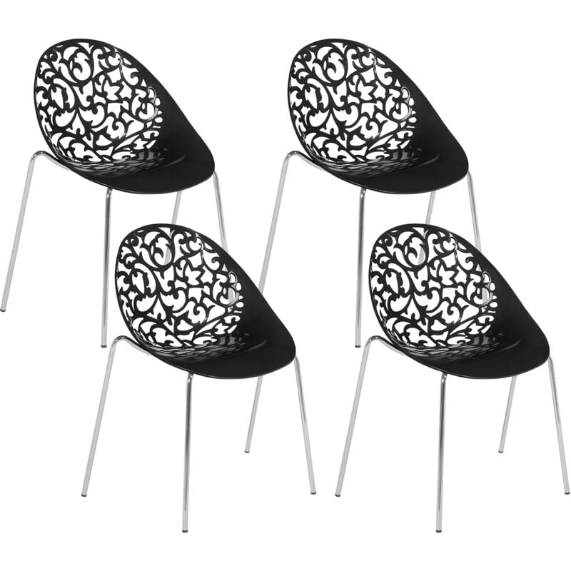 foto del prodotto beliani set di 4 sedie plastica nero schienale decorativo traforato mumford