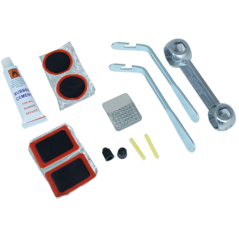 foto del prodotto trade shop traesio kit completo riparazione gomma bici bicicletta bike pneumatico foro bucatura 