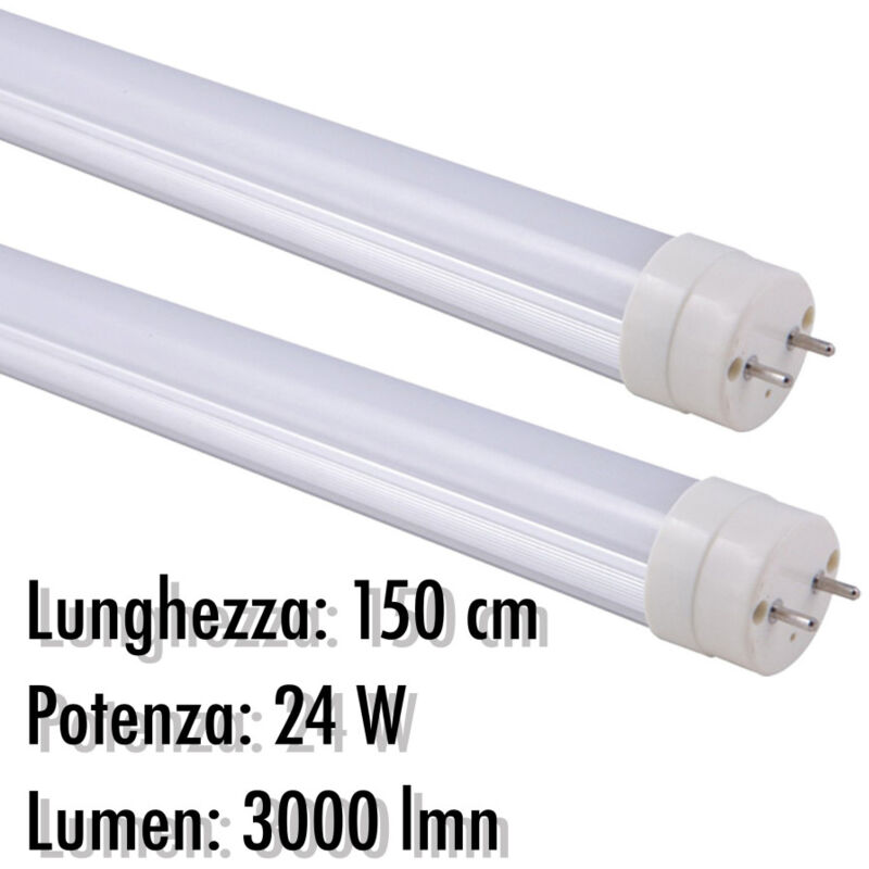 foto del prodotto trade shop traesio tubo neon a led t8 24 w watt 3000 lmn con copertura opaca da 150 cm luce bianca bianco naturale 