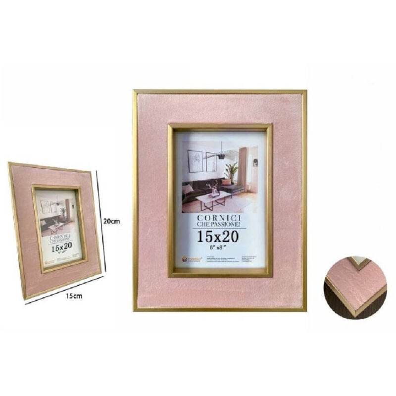 foto del prodotto trade shop traesio cornice per foto portafoto poster quadri tele 15 x 20cm rosa con bordi oro 70317 