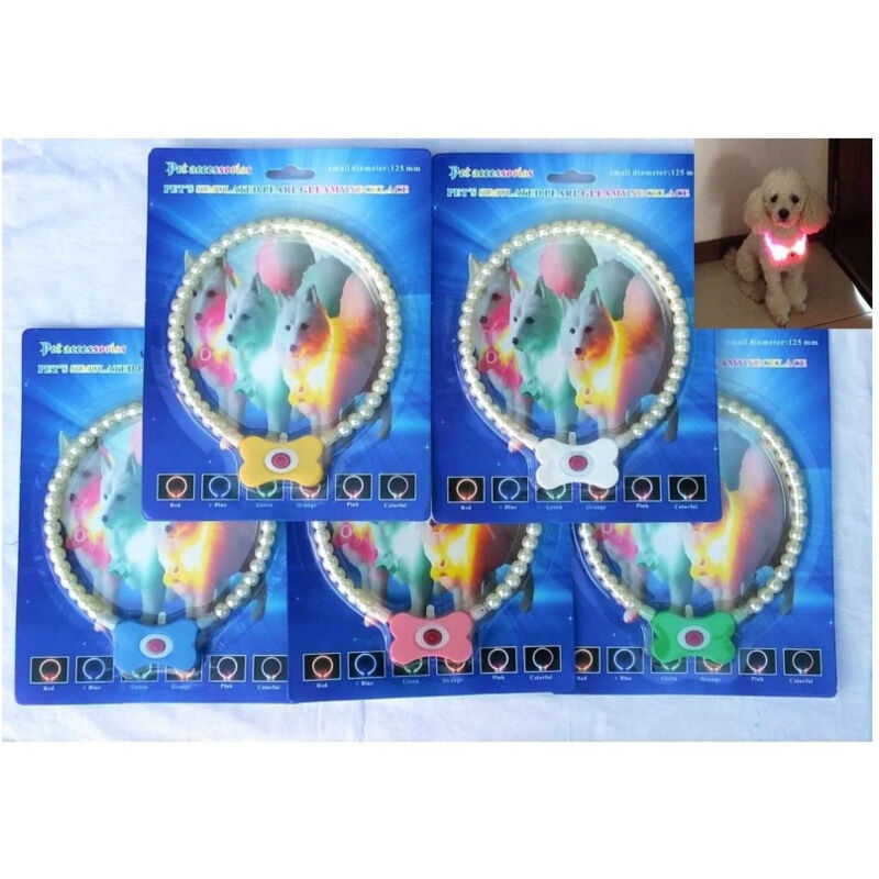 foto del prodotto trade shop traesio collare fino a 125mm perle perline led luminoso sicurezza notturna per cani gatti animali 
