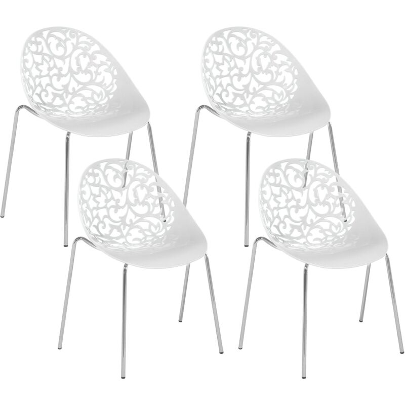 foto del prodotto beliani set di 4 sedie plastica bianco schienale decorativo traforato mumford