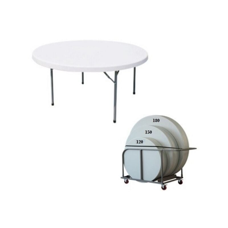foto del prodotto tavolo catering 150cm h74 pieghevole struttura metallo verniciato piano abs bian