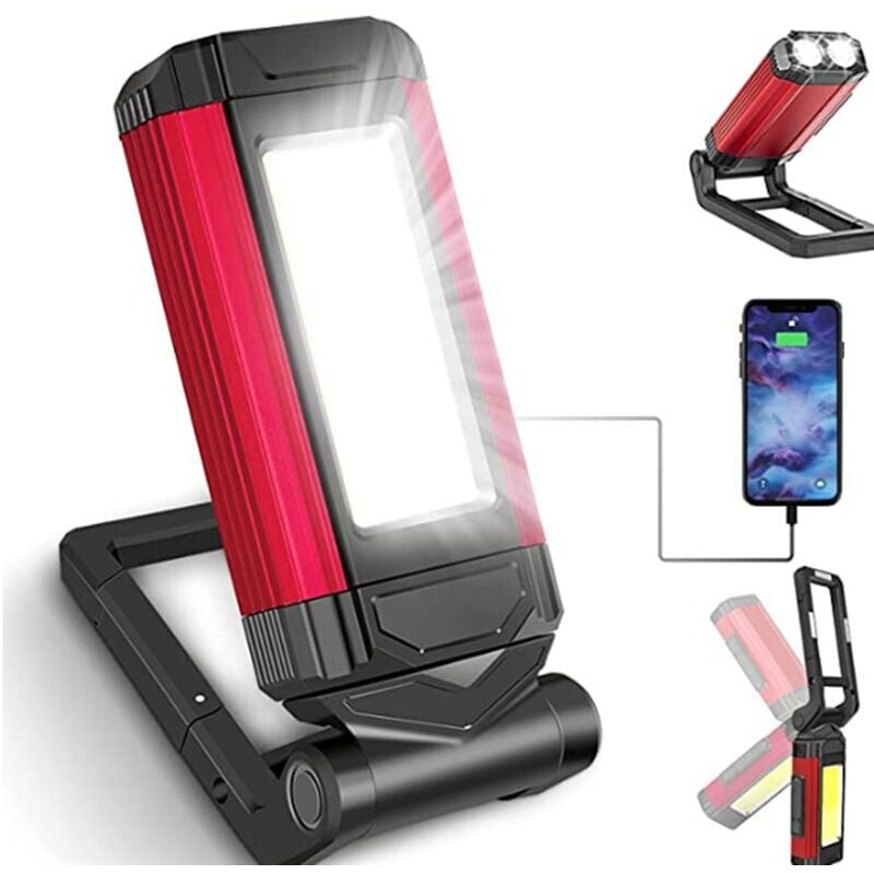 foto del prodotto potente lampada da lavoro ricaricabile, lampada da lavoro a led con base magnetica, torcia impermeabile ipx6, per garage e campeggio