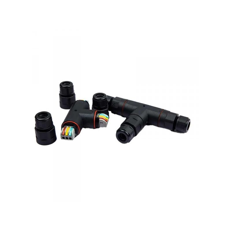 foto del prodotto mitepek 2 connettore veloce ip68 forma t senza viti collegamento veloce 3 posti per cavo elettrico 6 12mm 3p 150x90x30mm