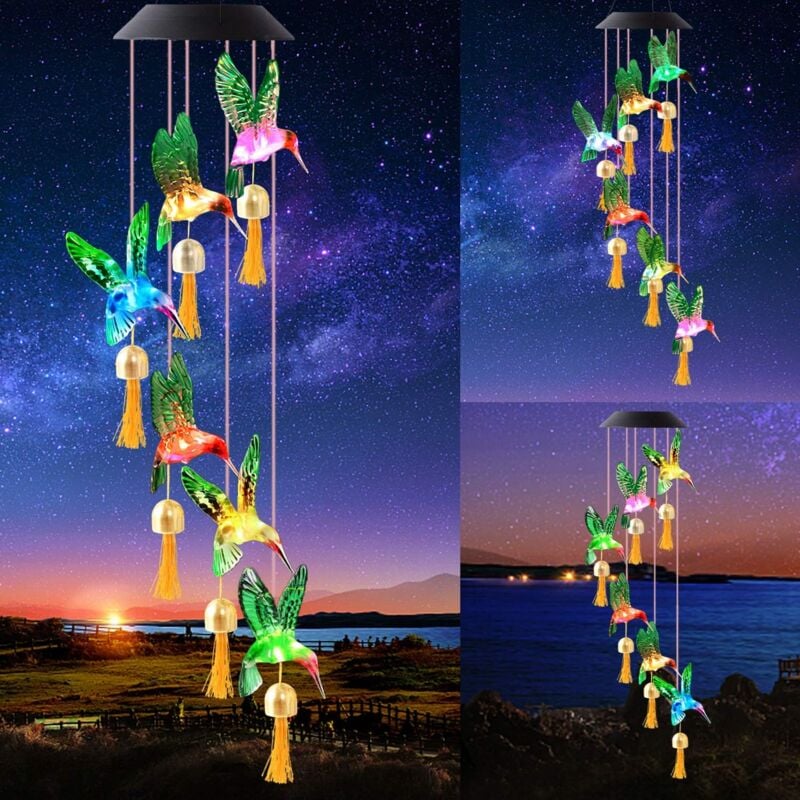 foto del prodotto kzq campanelli eolici solari da esterno, luci solari che cambiano colore, led decorativi mobili, luci solari esterne impermeabili per