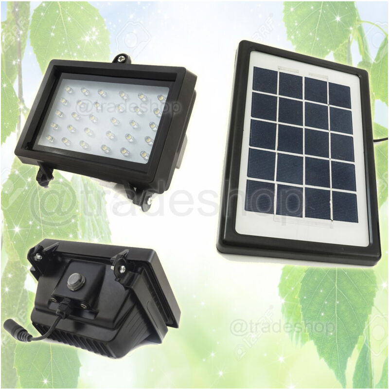 foto del prodotto trade shop traesio faro faretto 30 led energia solare pannello batteria ricaricabile ip65 3w 5v 