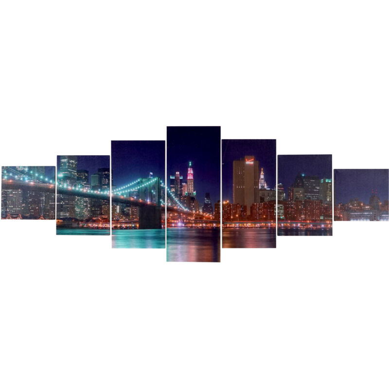 foto del prodotto hhg poster murale decorativo 7 pezzi t375 legno con stampa in tessuto 140x50cm new york