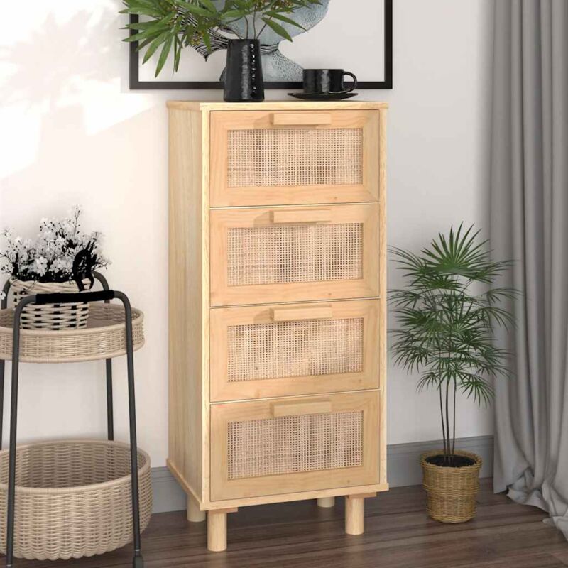 foto del prodotto vidaxl credenza marrone 40x30x90cm legno massello pino rattan naturale