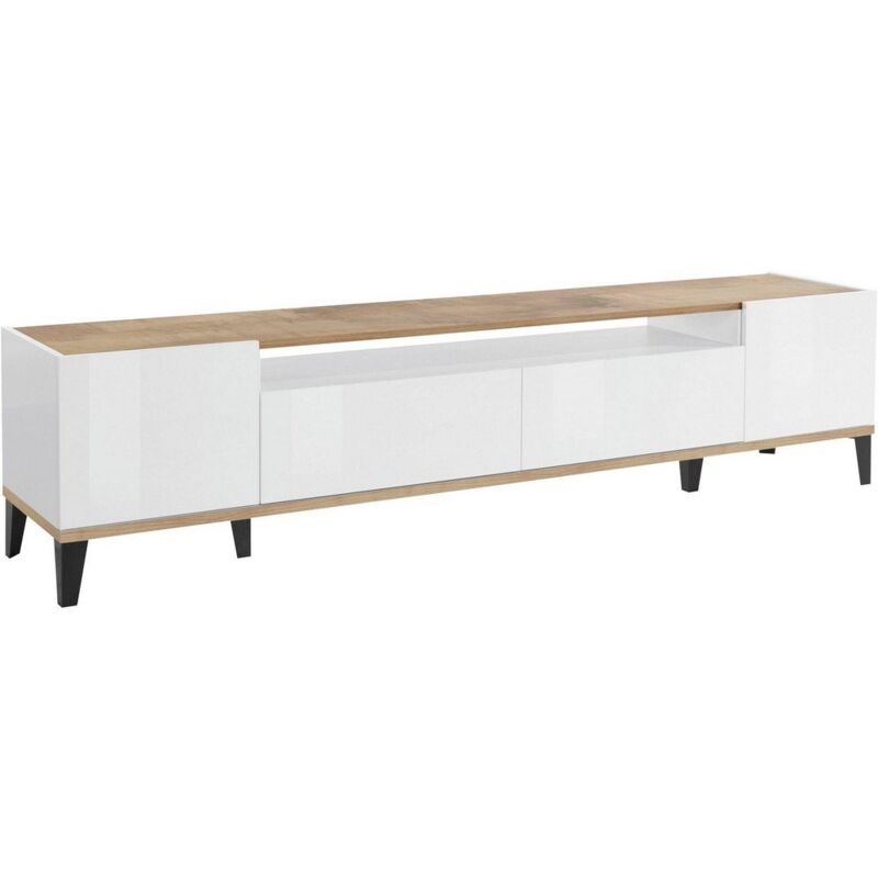 foto del prodotto mobile porta tv moderno 200x40x47cm artemis colore bianco laccato acero pereira