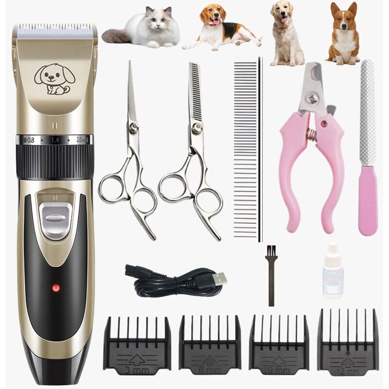 foto del prodotto tosatrice professionale ricaricabile per animali domestici con accessori, rimovibile e lavabile, per cani, gatti oro nero 