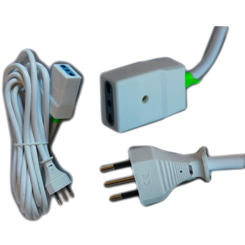 foto del prodotto prolunga corrente elettrica cavo 3 5 10 metri 220v bipasso spina italiana presa 3 mt trade shop traesio