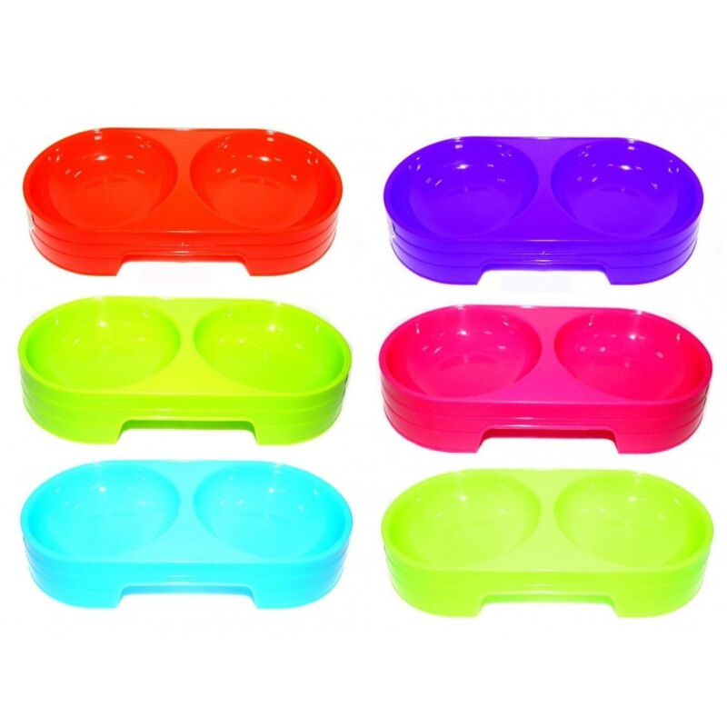 foto del prodotto trade shop traesio ciotola 2 vaschette plastica 28x13,5x6,5 cm per cocker cane gatto animali domestici mangiatoia cibo acqua 