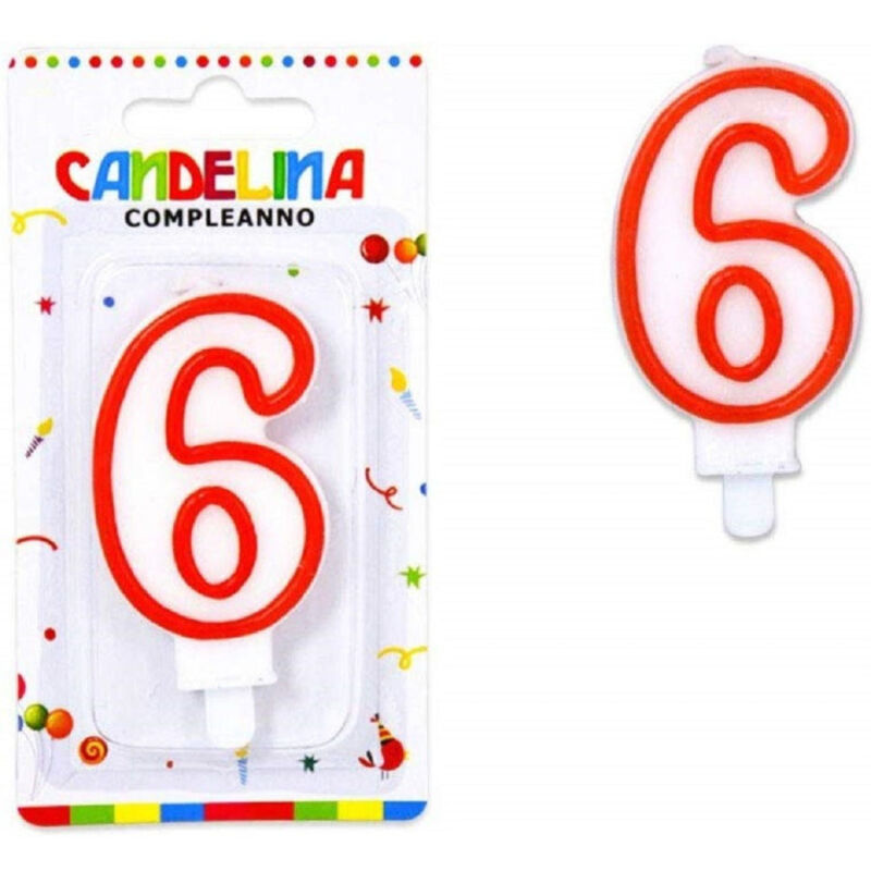 foto del prodotto trade shop traesio candelina candela numero 6 compleanno bianca bordo rosso candeline torta party 