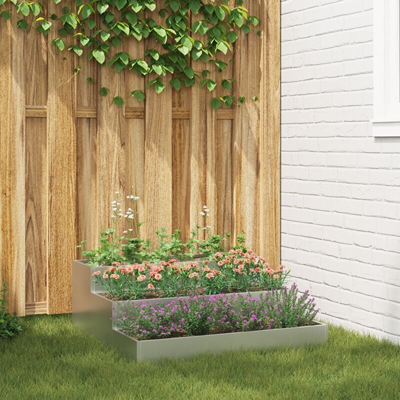 foto del prodotto fioriera da giardino a 3 piani 90x90x35 cm in acciaio zincato vidaxl