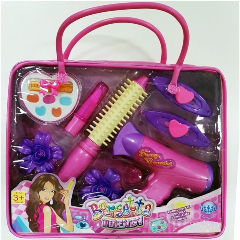 foto del prodotto trade shop traesio borsetta trendy beauty phon ferro spazzola mollette trucco finto gioco bambine 