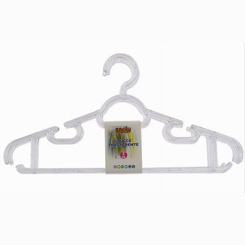 foto del prodotto cleafe set 4pz grucce stampelle plastica trasparente appendiabiti pantaloni vestiti 87002 