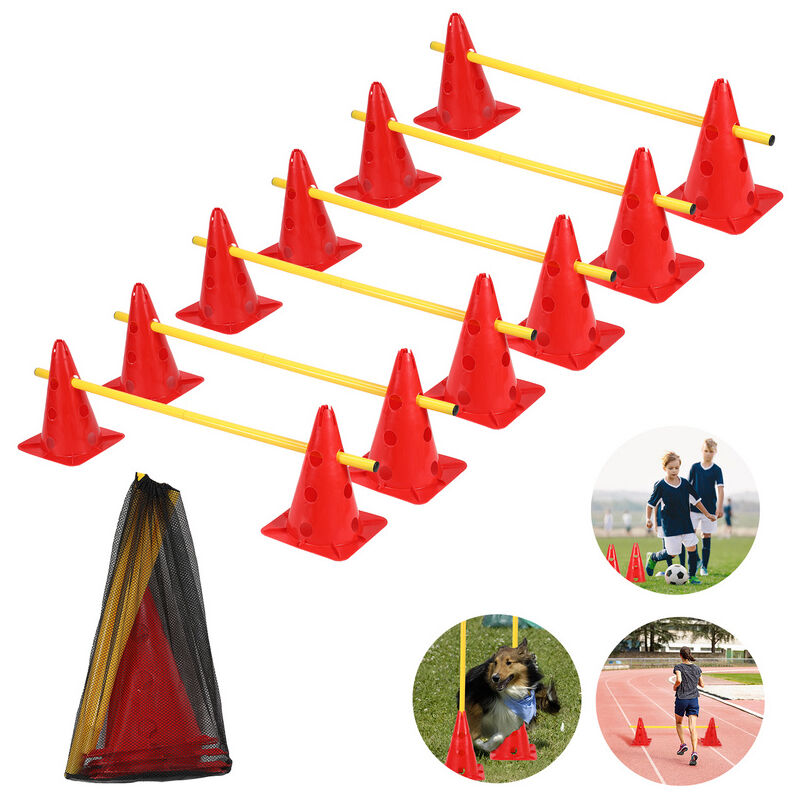 foto del prodotto hengda set ostacoli kit ostacoli a spinta agility training kit ostacoli sportivi allenamento di coordinazione con 12 coni 6 barre altezza
