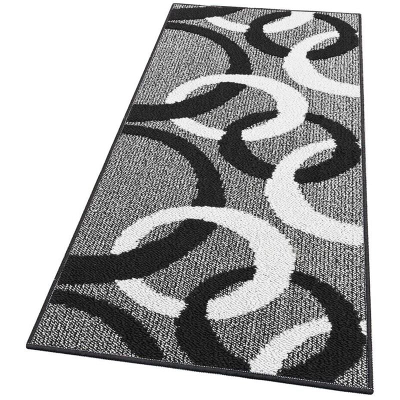 foto del prodotto tappeto cucina tridimensionale cerchi 3d assorbente morbido moderno antiscivolo nero 57x115 cm