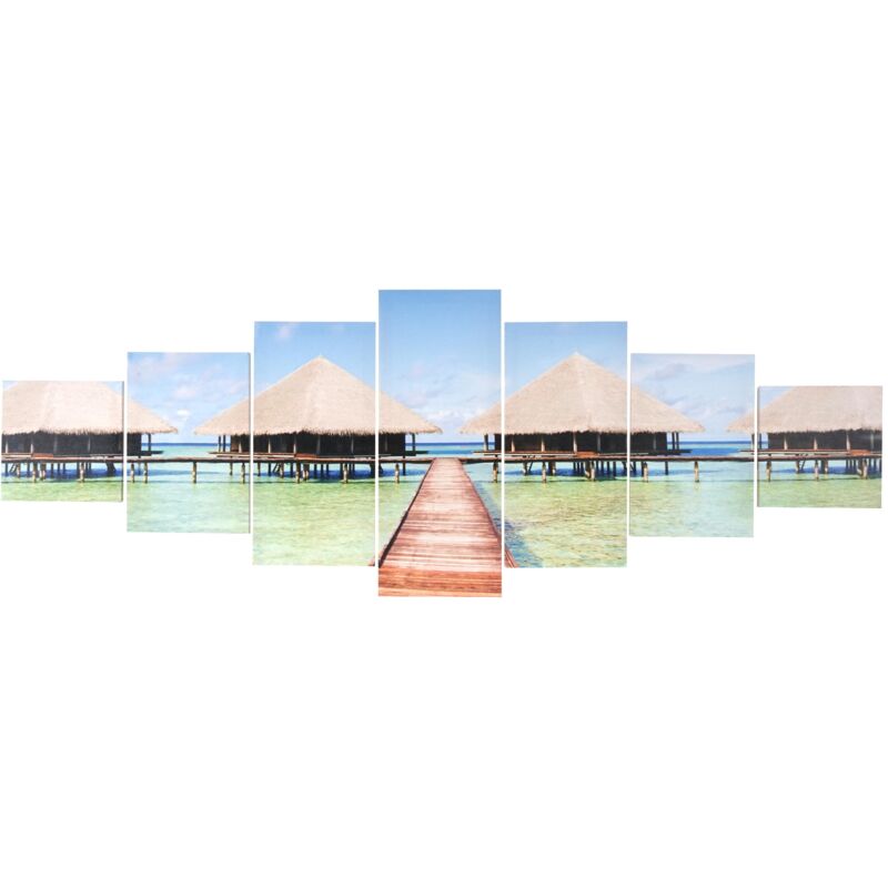 foto del prodotto hhg poster murale decorativo 7 pezzi t375 legno con stampa in tessuto 140x50cm spiaggia