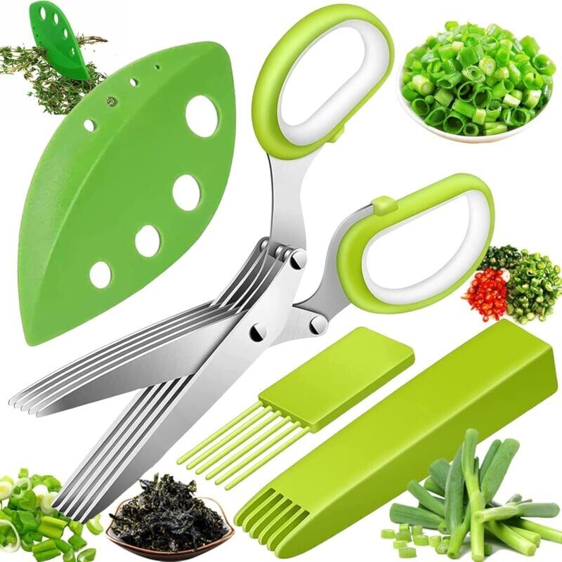 foto del prodotto snq ciseaux herbes, ciseaux herbes de cuisine en acier inoxydable, ciseaux herbes polyvalents 5 lames, ciseaux herbes en acier