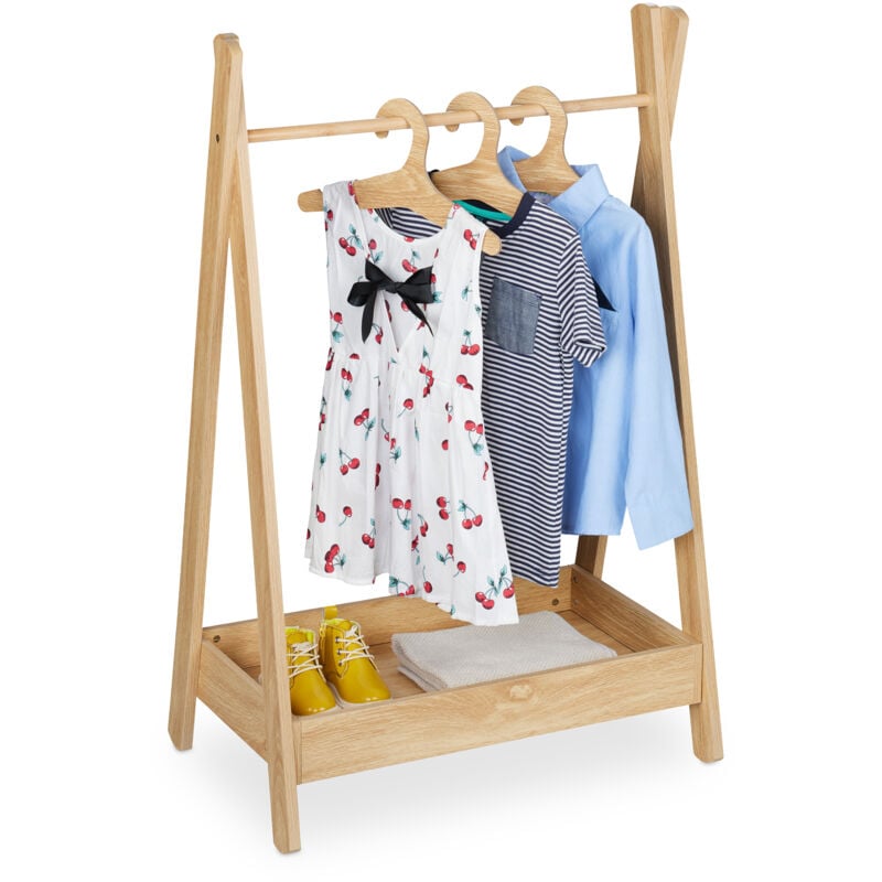 foto del prodotto relaxdays stand appendiabiti per bambini, scomparto e 3 grucce, guardaroba a giorno, hlp 98,5x62x40 cm, bamb naturale