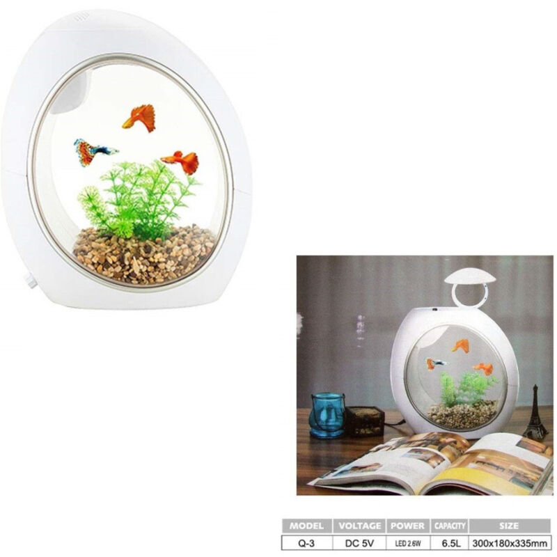 foto del prodotto trade shop traesio mini acquario completo q3 capacita 6.5 litri potenza 2.6w led incorporata 