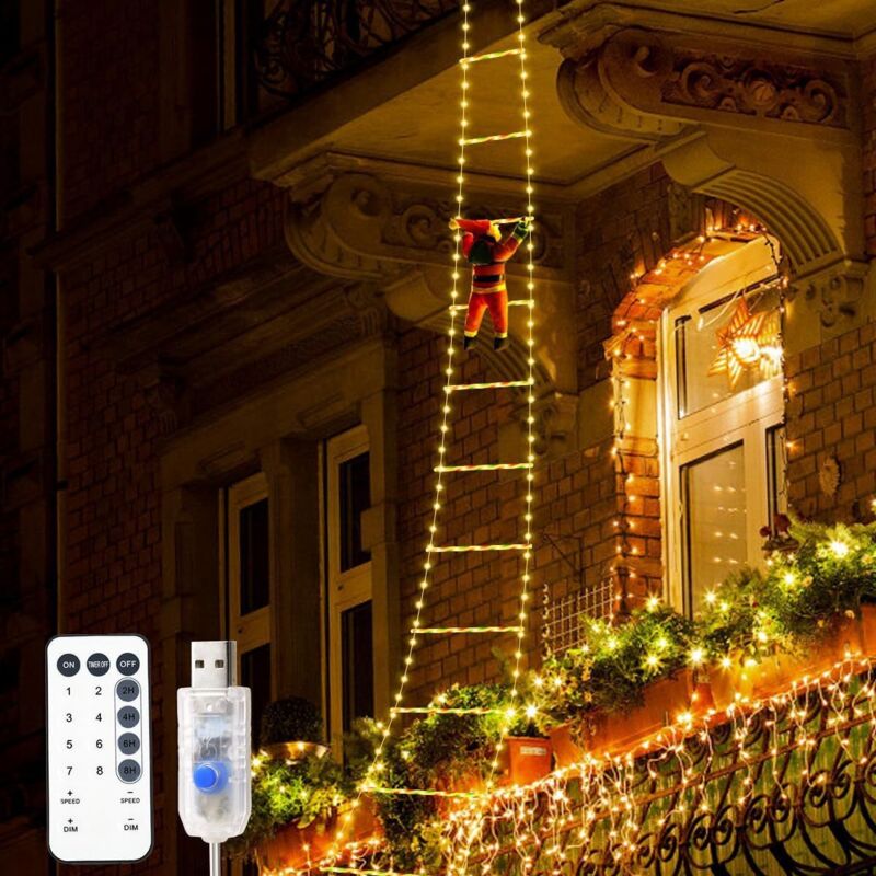 immagine 0 del prodotto tonchean luci a corda a forma di scala di babbo natale a led da 3 m, con babbo natale che si arrampica, 8 modalit , funzione di memoria del timer,