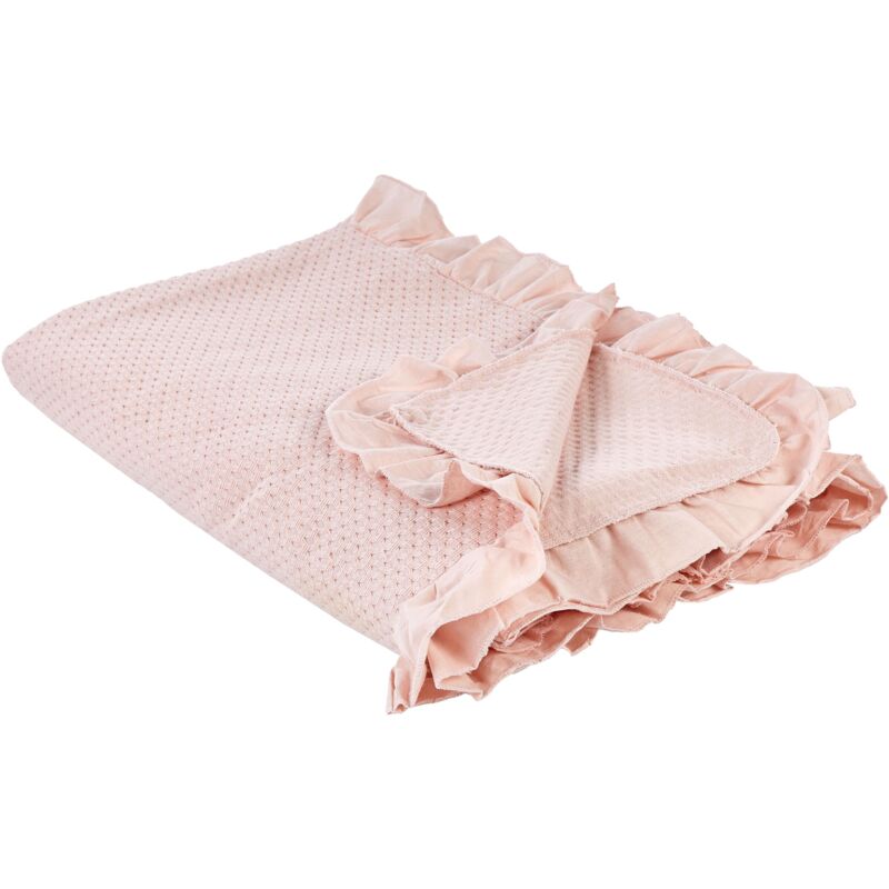 foto del prodotto beliani copriletto con balza decorativo in cotone 220 x 200 cm rosa pastello hatton