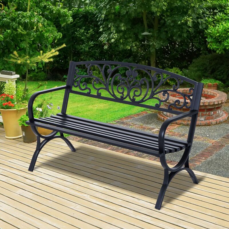 foto del prodotto easycomfort panca panchina da giardino esterno metallo, ghisa 127 60 85cm nero