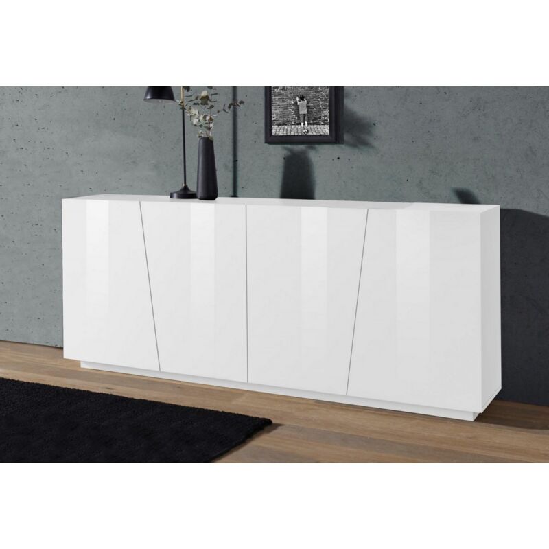 foto del prodotto mobile credenza moderna 200 cm basso con 4 ante per soggiorno bianco lucido