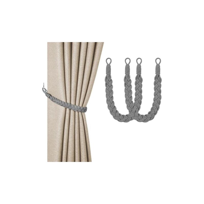 foto del prodotto attaches de rideaux, 2 attaches de rideaux tiss es la main grises, bandes de cordon de rideau tricot es, accessoires de rideaux tricot s pour la