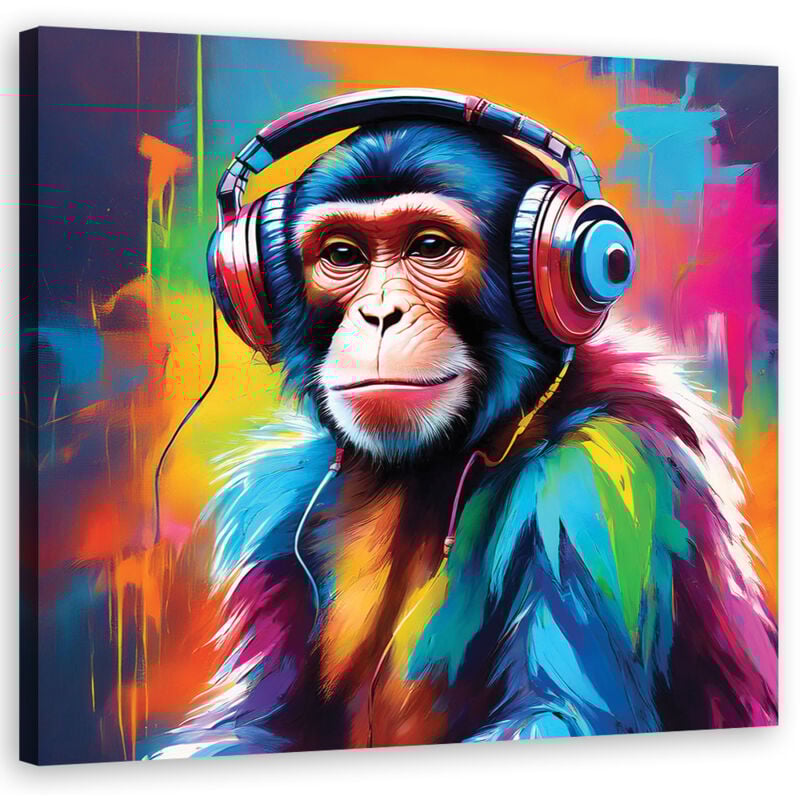 foto del prodotto quadro su tela, scimmia dj pittura 40x40