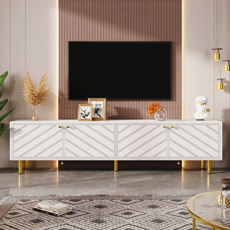 foto del prodotto mobile porta tv 170x38x50, 4 ante, contenitore soggiorno, adatto a molti stili, bianco