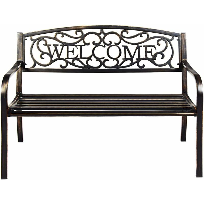 foto del prodotto panca da parco in metallo, panchina da giardino in stile antico, panchina da esterno con braccioli,127 x 63,5 x 89 cm bronzo 