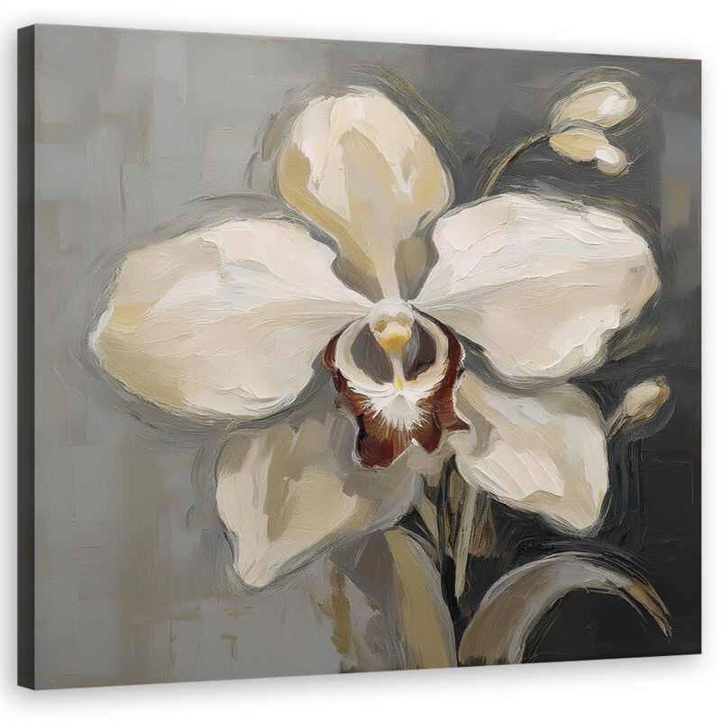foto del prodotto quadro su tela, orchidea bianca dipinta 50x50