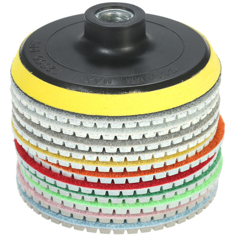 foto del prodotto alovez 11 pezzi 4 pollici diamante bagnato lucidatura pastiglie disco abrasivo 1 pezzo tampone di supporto per granito marmo pietra ceramica