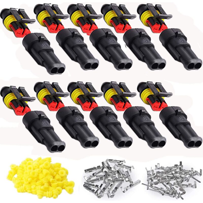 foto del prodotto alovez 10 kit di connettori elettrici impermeabili per auto a 2 pin, spina impermeabile per auto, antipolvere, isolati e sigillati