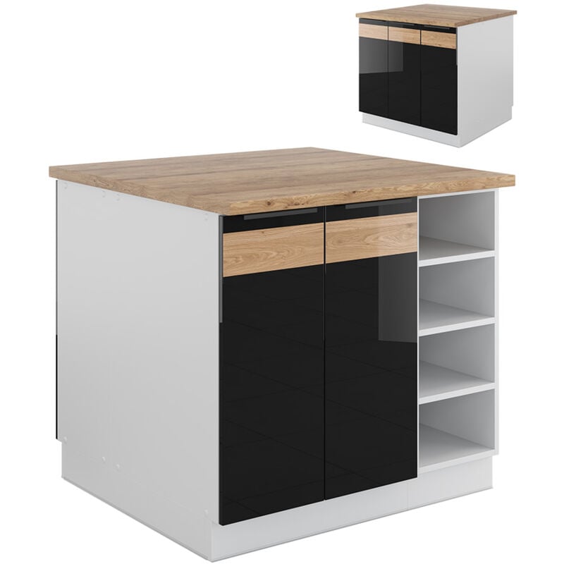 foto del prodotto isola cucina fame line, rovere nero lucido bianco, 90 cm senza piano di lavoro vicco