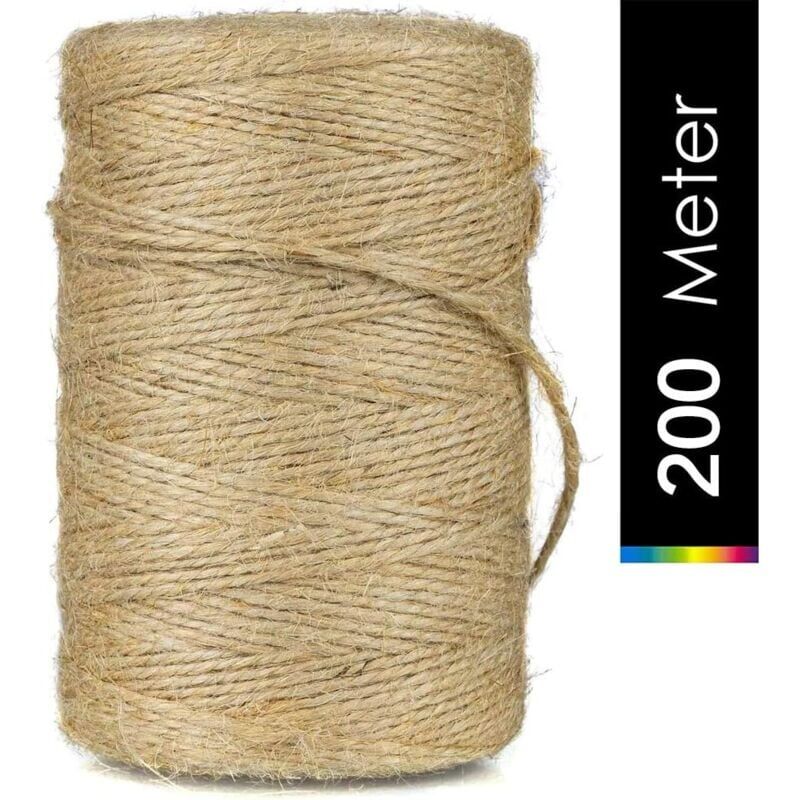 foto del prodotto snq spago di juta 200m x2mm, spago da giardino, corda di juta naturale, spago per artigianato, per giardinaggio, decorazione, confezioni regalo,