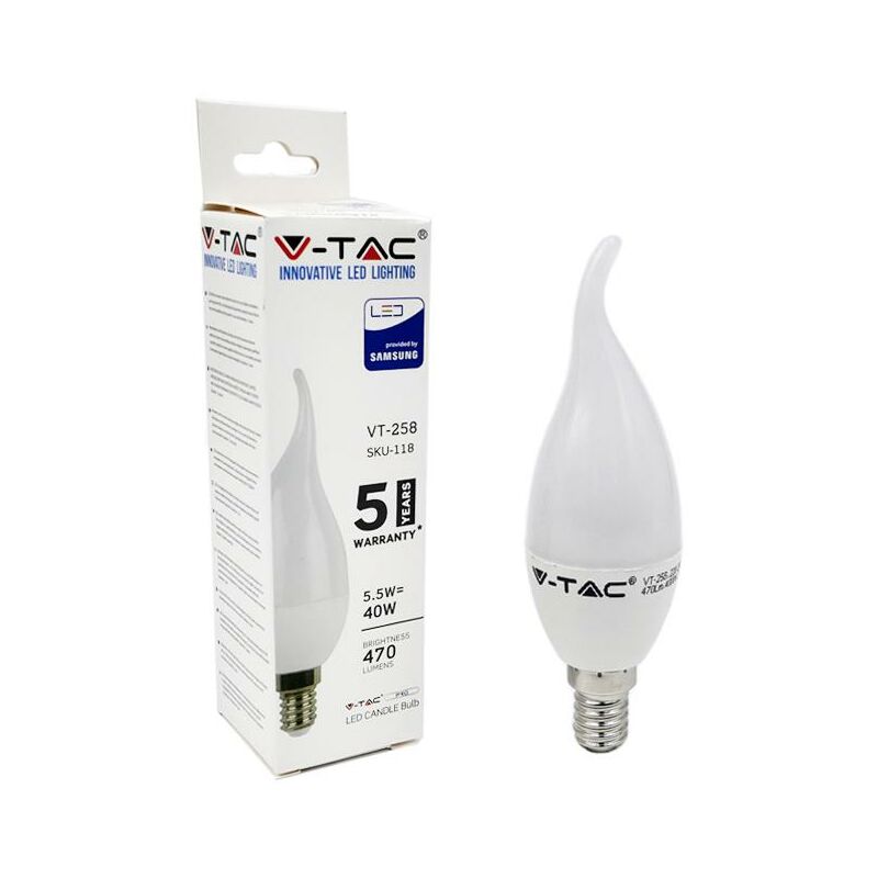 foto del prodotto led lampadina samsung chip 5.5w e14 plastica candela flame 4000k luce naturale