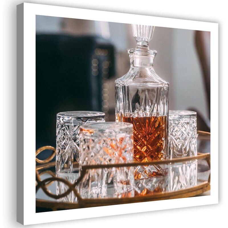 foto del prodotto gbshop stampa su tela, whisky decanter e bicchieri 30x30