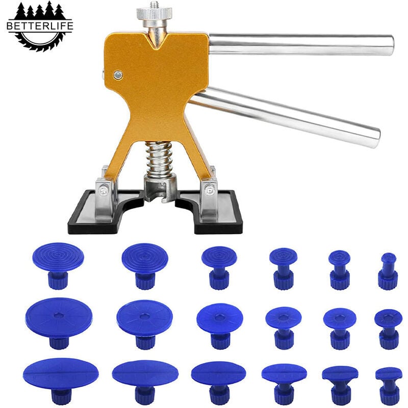 foto del prodotto dpzo kit di riparazione ammaccature senza vernice, strumento di rimozione ammaccature carrozzeria con 18 ventose blu per auto, frigorifero, moto,