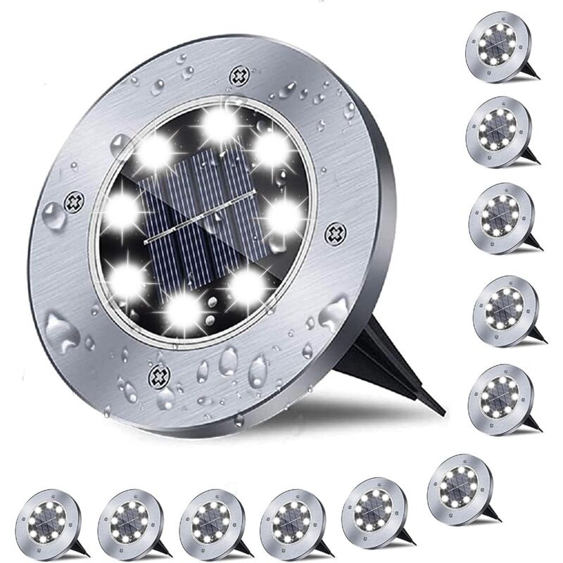 foto del prodotto luci solari da terra, luci da giardino impermeabili, illuminazione esterna brillante per vialetti, patii, ponti, prati, cortili, vialetti solo 12