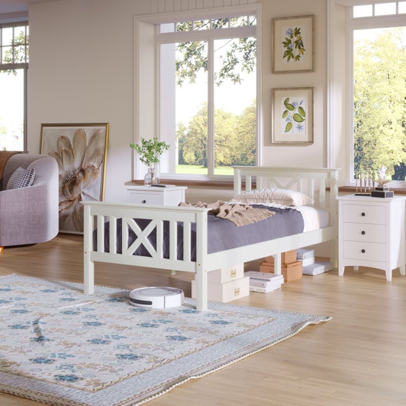 foto del prodotto letti singoli per adulti bambini 90x200 cm, rete a doghe, legno, senza materasso, bianco