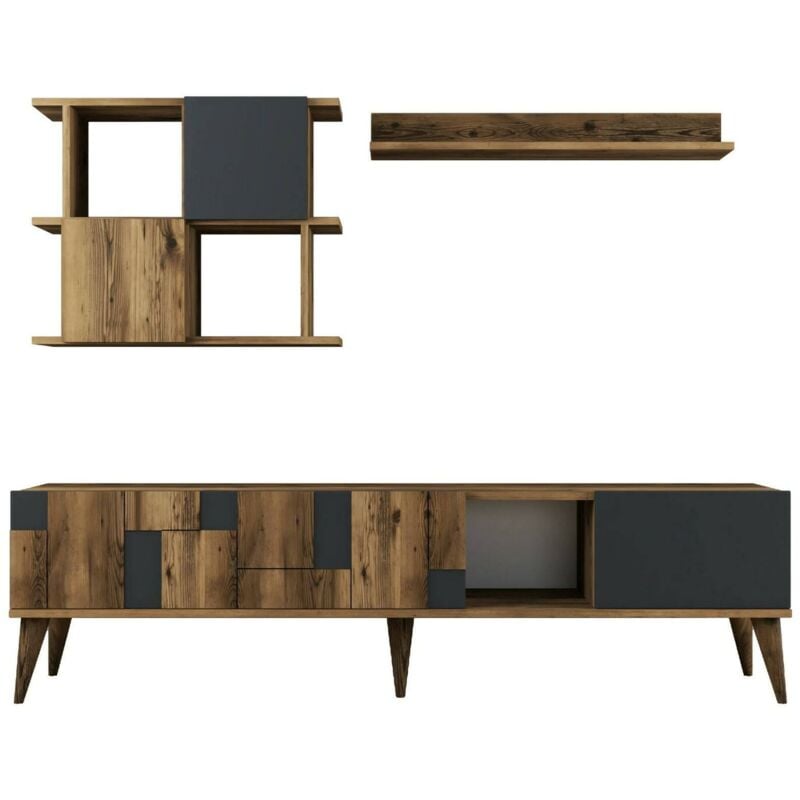 foto del prodotto mobile porta tv dora, credenza da soggiorno, armadio basso per tv, base parete attrezzata, 180x34h49 cm, noce e antracite dmora