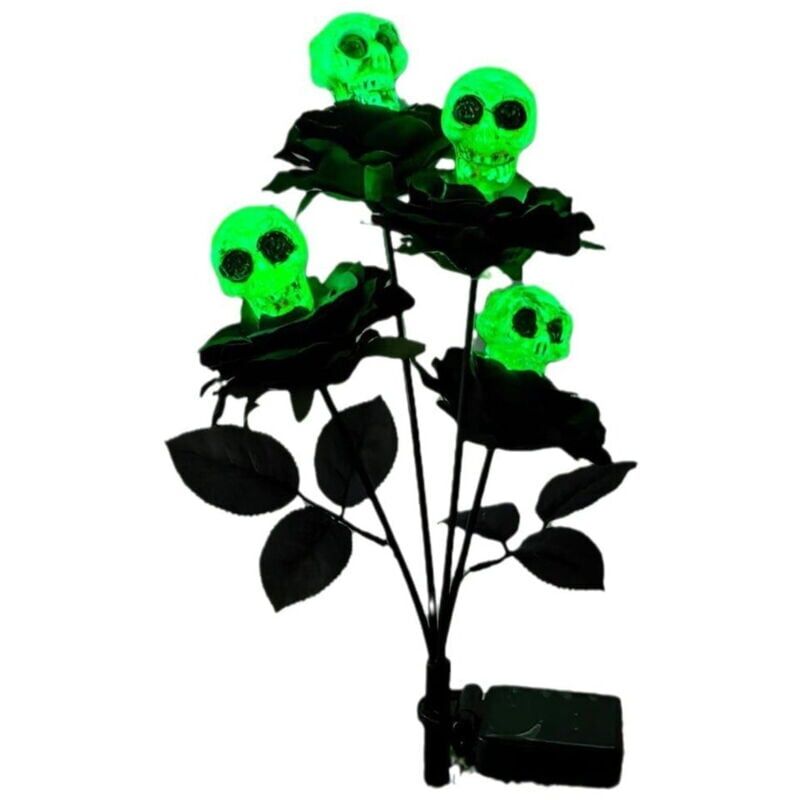 foto del prodotto snq 2 pieces solar halloween lights green rose skull cemetery post lights spooky skull outdoor post lights, spooky halloween decorative lights for