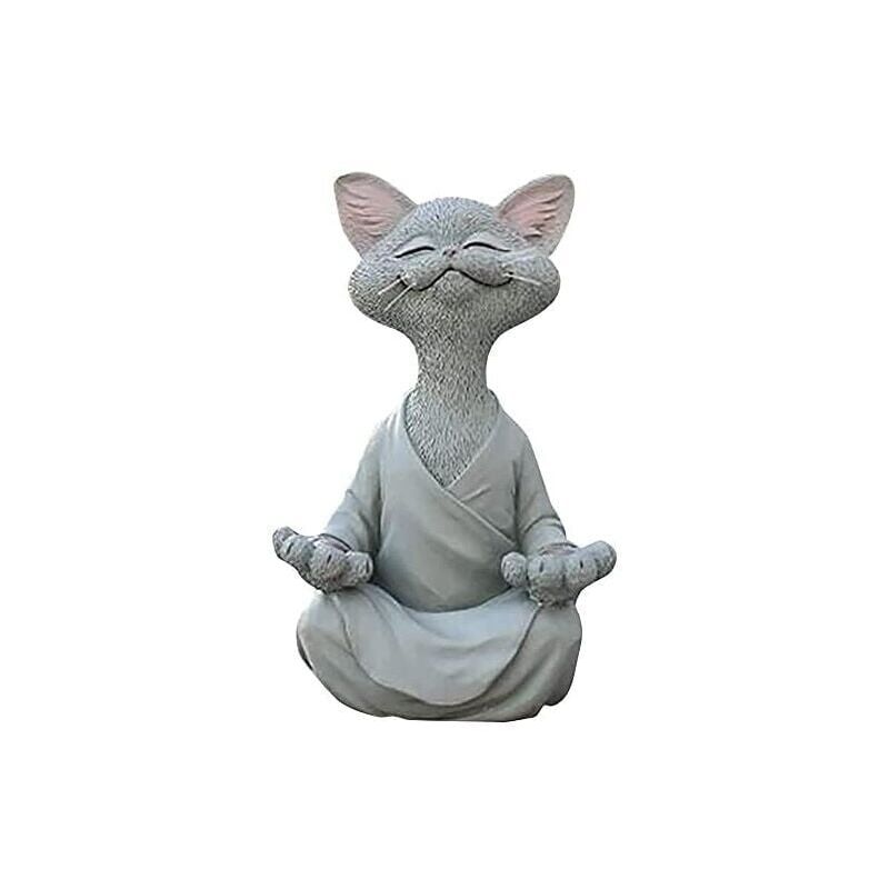 foto del prodotto snq figurina di gatto, meditazione yoga gatto felice, scultura di gatto zen in posa rilassata per la decorazione di prati all aperto per la casa,
