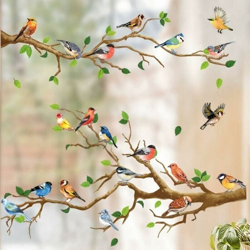 foto del prodotto snq adesivi per finestre birds meeting elettrostatici i decorazione per finestre adesivi per rami di alberi piante fiori estate i adesivi per