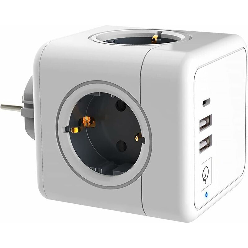 immagine 0 del prodotto zvd multipresa usb, multipresa da parete a cubo, 4 prese con 2 porte usb, con 1 alimentatore di tipo c,multipresa usb 7 in 1 con interruttore,